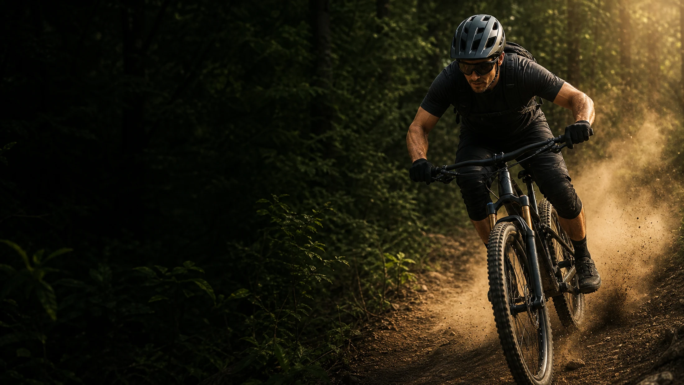 Ciclista descendo uma trilha de mountain bike