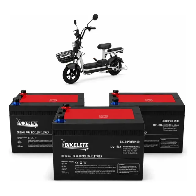 Bikelete 12V 15Ah (kit com 3 baterias, para 36V)